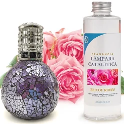 Mamamanuela Lampe catalytique Mosaïque de minuit + Parfum Bed of Roses 200 ml - Élimine mauvaises odeurs, parfume et améliore qualité de l'air