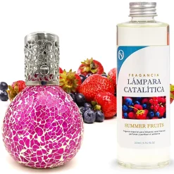 Mamamanuela Lampe catalytique Mosaïque Fuchsia + Parfum Summer Fruits 500 ml - Élimine mauvaises odeurs, parfume et améliore qualité de l'air Clearance