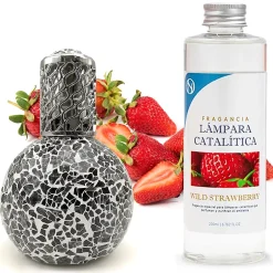 Mamamanuela Lampe catalytique Mosaïque Noir + Parfum Wild Strawberry 200 ml - Élimine mauvaises odeurs, parfume et améliore qualité de l'air Discount