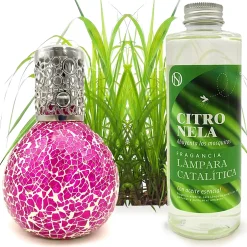 Mamamanuela Lampe catalytique Mosaïque Fuchsia + Parfum Citronnelle 200 ml - Élimine mauvaises odeurs, parfume et améliore qualité de l'air Best