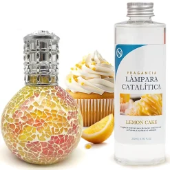 Mamamanuela Lampe catalytique Mosaïque Bicolore + Parfum Lemon Cake 500 ml - Élimine mauvaises odeurs, parfume et améliore la qualité de l'air Hot