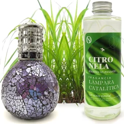 Mamamanuela Lampe catalytique Mosaïque de minuit + Parfum Citronnelle 200 ml - Élimine mauvaises odeurs, parfume et améliore qualité de l'air