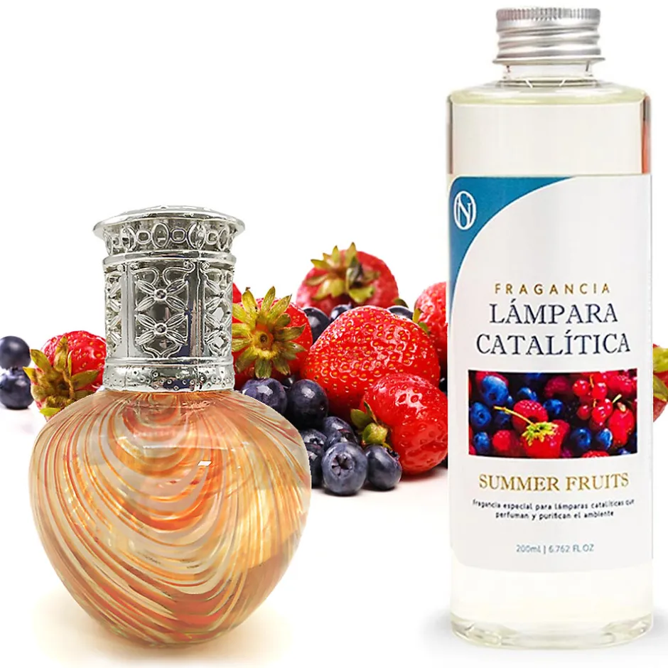 Mamamanuela Lampe catalytique Orange Waves + Parfum Summer Fruits 200 ml - Élimine mauvaises odeurs, parfume et améliore la qualité de l'air