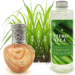 Mamamanuela Lampe catalytique Orange Waves + Parfum Citronnelle 500 ml - Élimine les mauvaises odeurs, parfume et améliore la qualité de l'air
