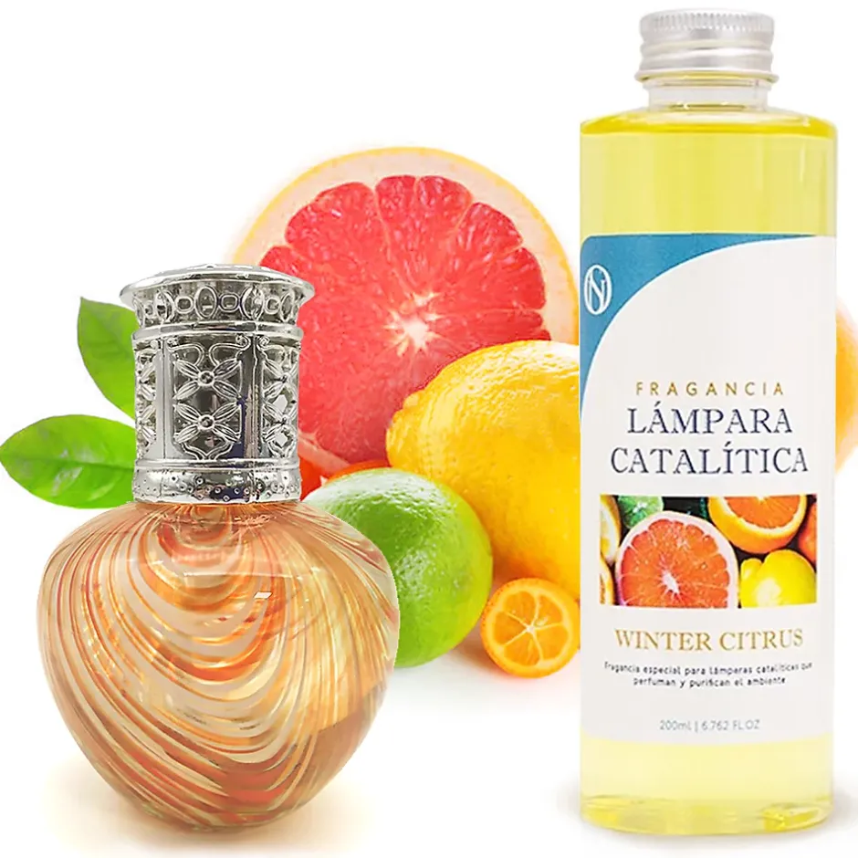 Mamamanuela Lampe catalytique Orange Waves + Parfum Winter Citrus 200 ml - Élimine mauvaises odeurs, parfume et améliore la qualité de l'air New