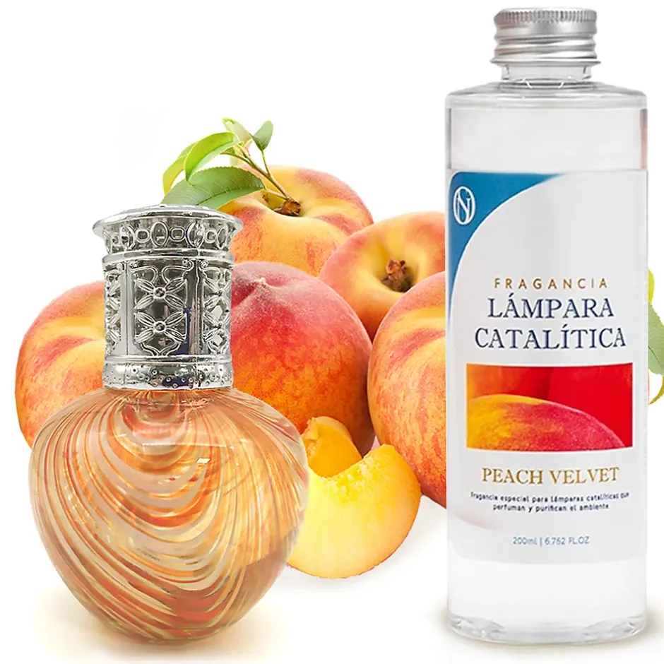 Mamamanuela Lampe catalytique Orange Waves + Parfum Peach Velvet 500 ml - Élimine mauvaises odeurs, parfume et améliore la qualité de l'air New