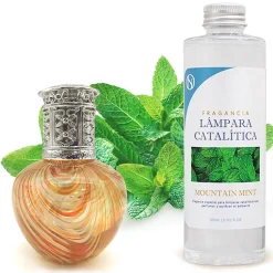 Mamamanuela Lampe catalytique Orange Waves + Parfum Mountain Mint 500 ml - Élimine mauvaises odeurs, parfume et améliore la qualité de l'air