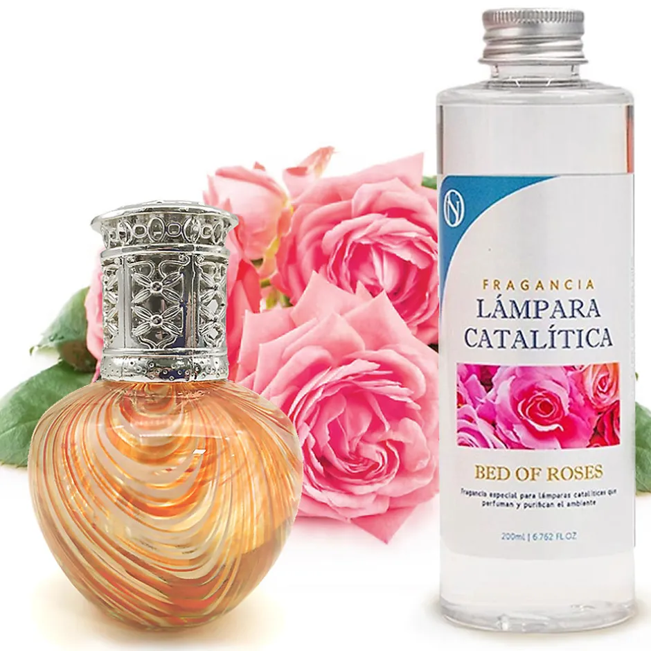 Mamamanuela Lampe catalytique Orange Waves + Parfum Bed of Roses 200 ml - Élimine mauvaises odeurs, parfume et améliore la qualité de l'air