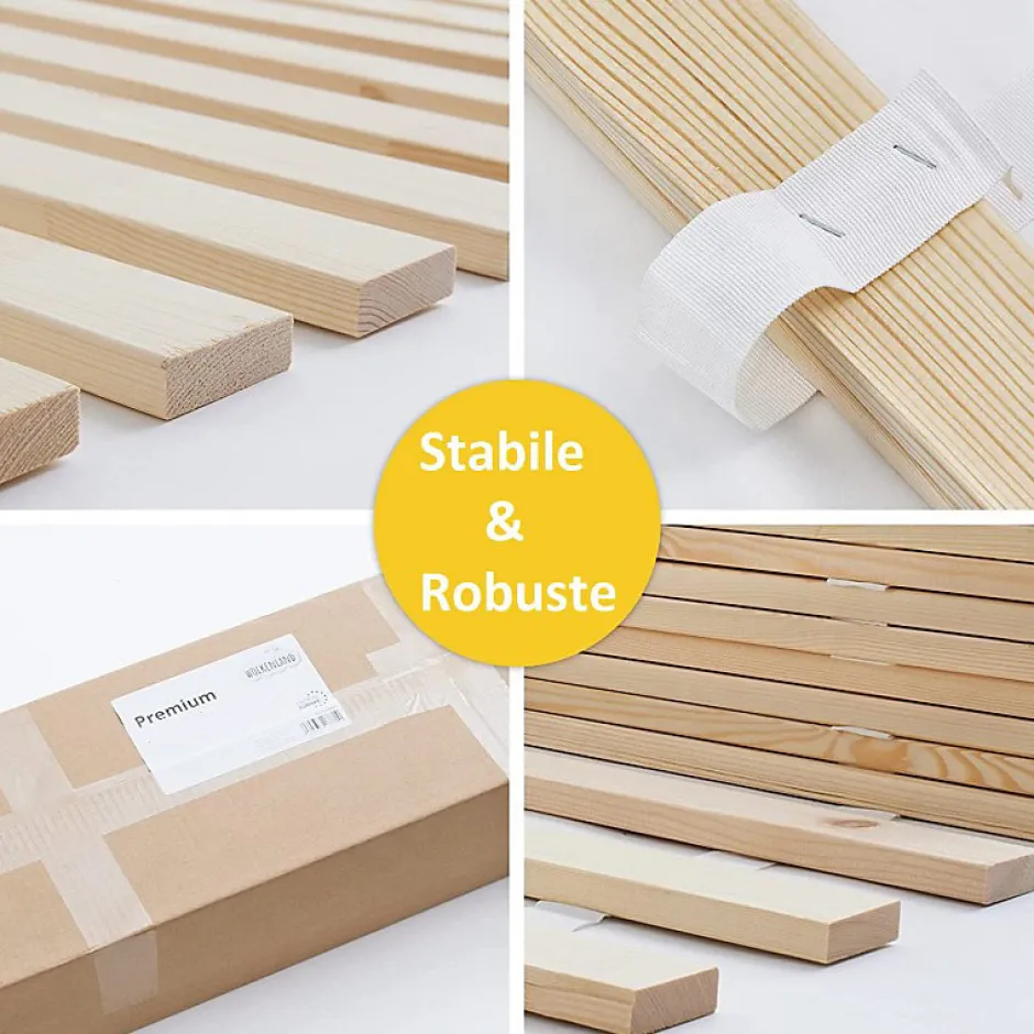 Bb Loisir Lattes sans cadre 140x200cm 14 lattes en bois massif pour soutien ferme avec sangle enroulé Clearance