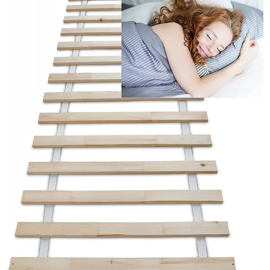 Bb Loisir Lattes sans cadre 90x200cm 14 lattes en bois massif pour soutien ferme avec sangle enroulé