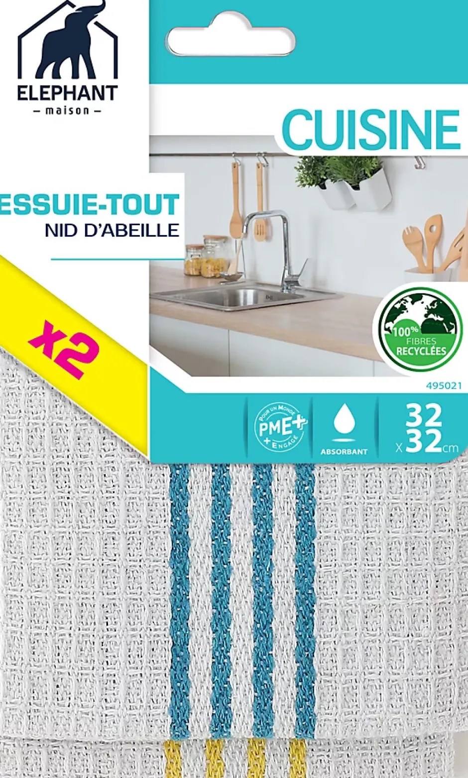 Elephant Lavettes microfibres en nid d'abeille x2 pour cuisine Sale