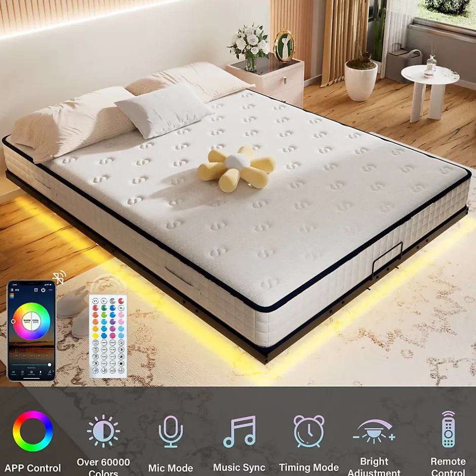 Teeno LED cadre de lit en métal, 160x200 cm, hauteur 20 cm, cadre flottant Clearance