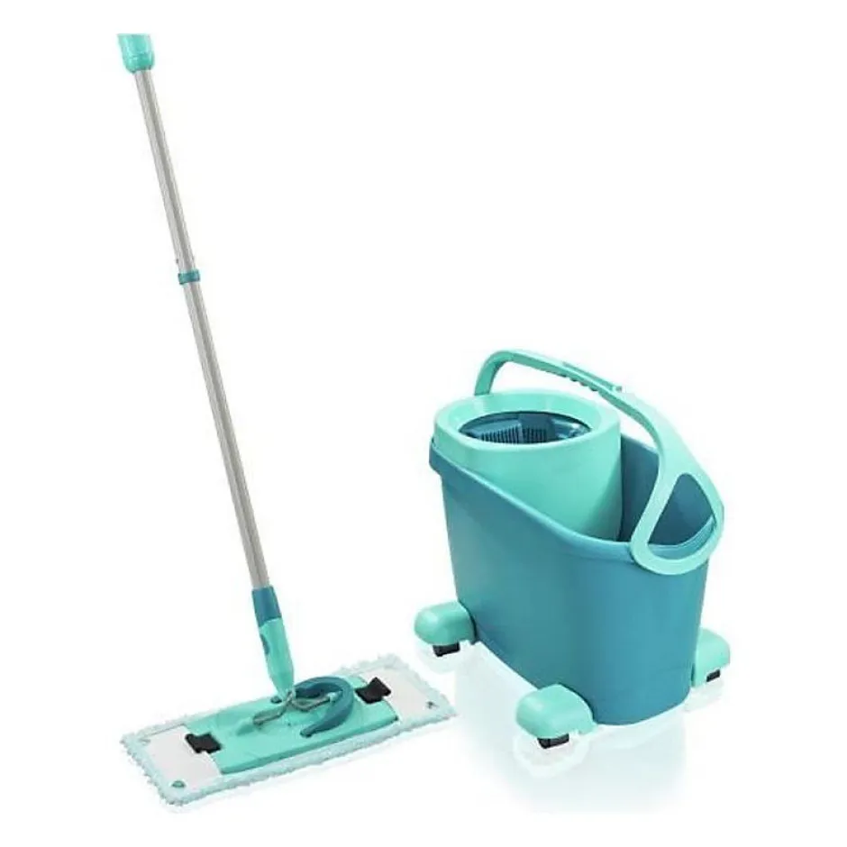 Leifheit Clean Twist M Ergo mobile 52121 Kit de nettoyage sol - Balai a plat lave sol avec housse, seau a essorage facile, roule