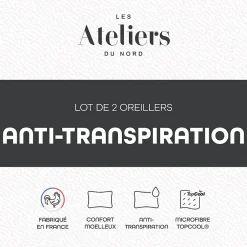 Ateliers Du Nord Les - Lot de 2 oreillers Anti-transpiration 60x60cm Discount