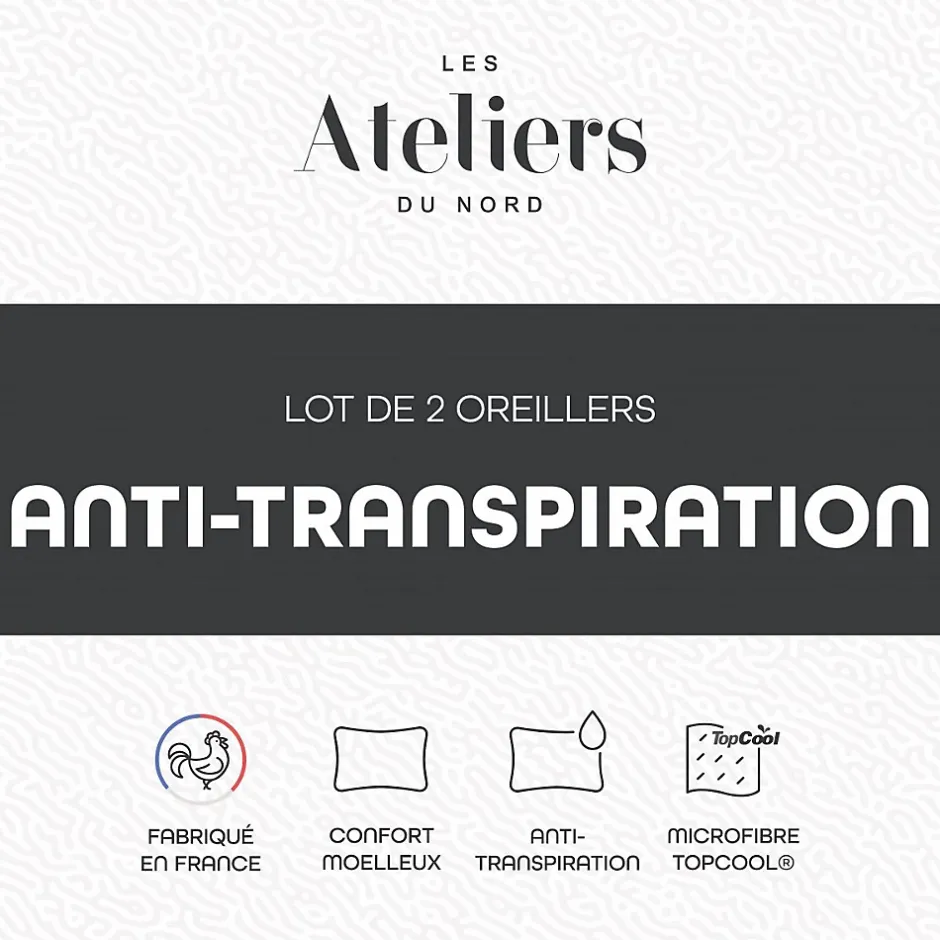 Ateliers Du Nord Les - Lot de 2 oreillers Anti-transpiration 60x60cm Discount