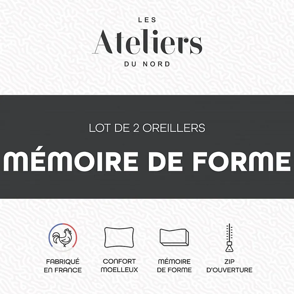 Ateliers Du Nord Les - Lot de 2 oreillers mémoire de forme 60x60cm Clearance