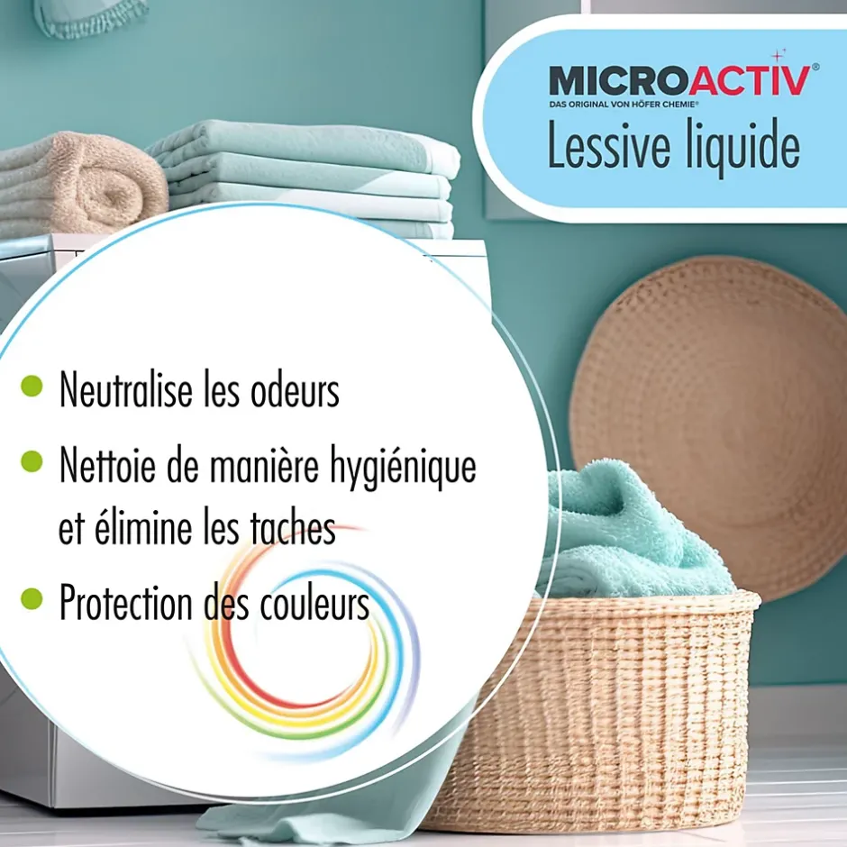 Höfer Chemie Lessive Liquide Microactiv 20 L Puissante Pour Blanc Et Couleurs Se Dissout Facilement Sale