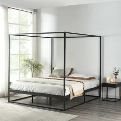 [En.Casa] Lit à baldaquin Kristianstad métal 160 x 200 cm noir en.casa Sale