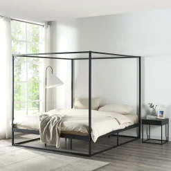 [En.Casa] Lit à baldaquin Kristianstad métal 180 x 200 cm noir en.casa Online