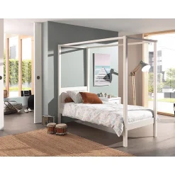 Petits-Meubles Lit à baldaquin 90x200 Sommier Inclus Vipack Pino - Blanc Sale