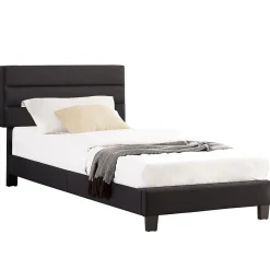 Idimex Lit 1 place FLORIDA, 90 x 190 cm, capitonné avec sommier, revêtement en tissu noir