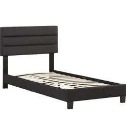 Idimex Lit 1 place FLORIDA, 90 x 190 cm, capitonné avec sommier, revêtement en tissu noir