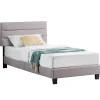 Idimex Lit 1 place FLORIDA, 90 x 190 cm, capitonné avec sommier, revêtement en tissu gris