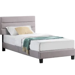 Idimex Lit 1 place FLORIDA, 90 x 190 cm, capitonné avec sommier, revêtement en tissu gris