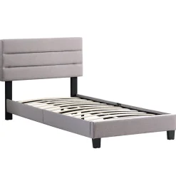 Idimex Lit 1 place FLORIDA, 90 x 190 cm, capitonné avec sommier, revêtement en tissu gris