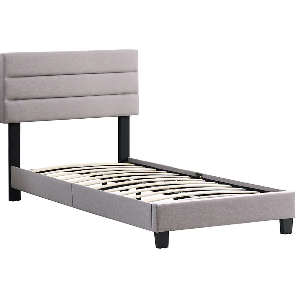 Idimex Lit 1 place FLORIDA, 90 x 190 cm, capitonné avec sommier, revêtement en tissu gris