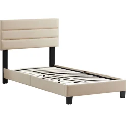 Idimex Lit 1 place FLORIDA, 90 x 190 cm, capitonné avec sommier, revêtement en tissu beige Outlet
