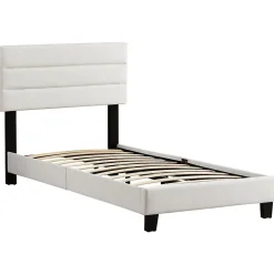 Idimex Lit 1 place HUDSON, 90 x 190 cm, capitonné avec sommier, revêtement synthétique blanc