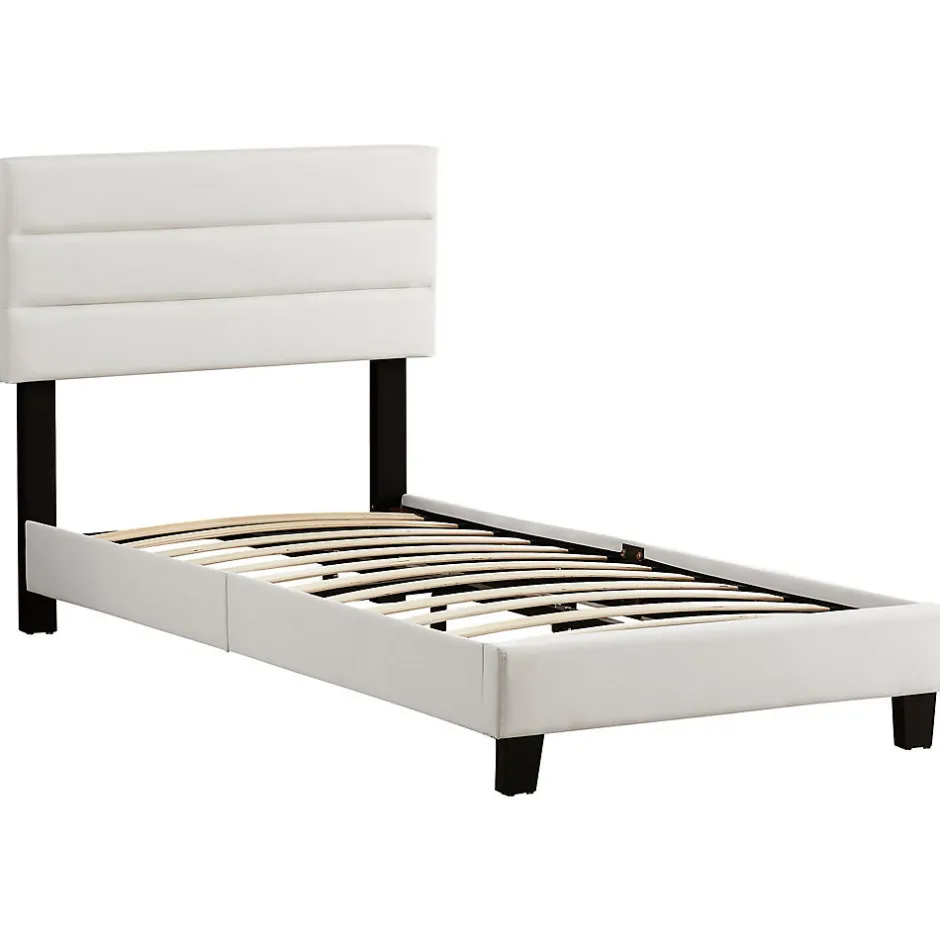 Idimex Lit 1 place HUDSON, 90 x 190 cm, capitonné avec sommier, revêtement synthétique blanc
