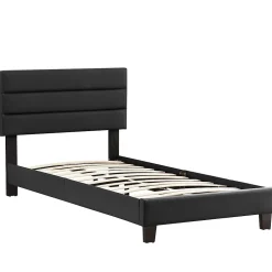 Idimex Lit 1 place HUDSON, 90 x 190 cm, capitonné avec sommier, revêtement synthétique noir