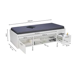 Bb Loisir Lit 1 place 90x190cm avec rangement incl. Sommier chevet et étagère Hot