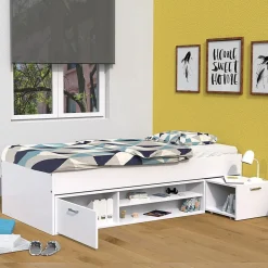 Bb Loisir Lit 1 place 90x200cm avec rangement incl. chevet et étagère