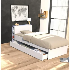 Bb Loisir Lit 1 place 90x190cm blanc ROGO inclus tete de lit avec étageres
