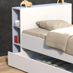 Bb Loisir Lit 1 place 90x190cm blanc ROGO inclus tete de lit avec étageres