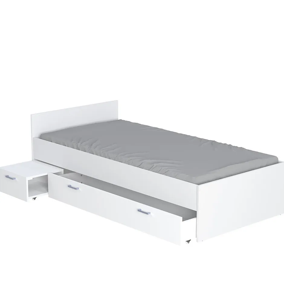 Bb Loisir Lit 1 place 90x190cm blanc TIDO inclus chevet et tiroir pour rangement Discount