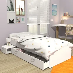 Bb Loisir Lit 1 place 90x190cm blanc TIDO inclus chevet et tiroir pour rangement Discount