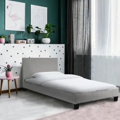 Bb Loisir Lit 1 place 90x190cm Tissu Gris clair avec sommier DUSIN