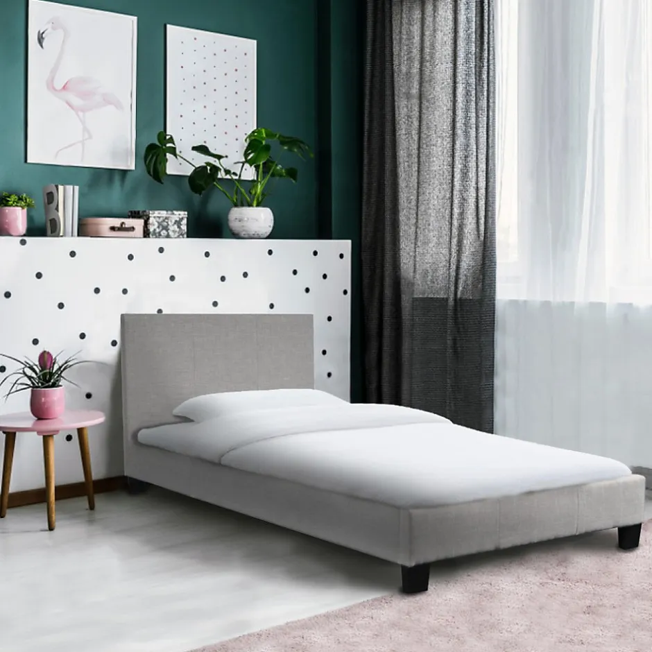 Bb Loisir Lit 1 place 90x190cm Tissu Gris clair avec sommier DUSIN