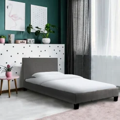 Bb Loisir Lit 1 place 90x190cm Tissu Gris foncé avec sommier DUSIN