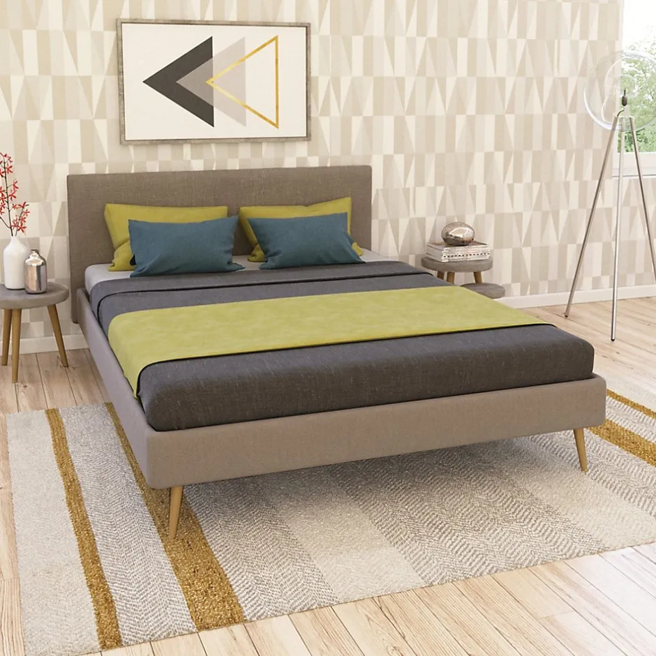 Bb Loisir Lit 2 places 140x190cm Beige FIONI inclus sommier et tête de lit New