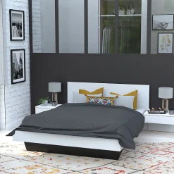 Bb Loisir Lit 2 places 140x190cm Blanc CAIL inclus sommier et 2 chevets Discount