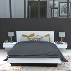 Bb Loisir Lit 2 places 140x190cm Blanc CAIL inclus sommier et 2 chevets Discount