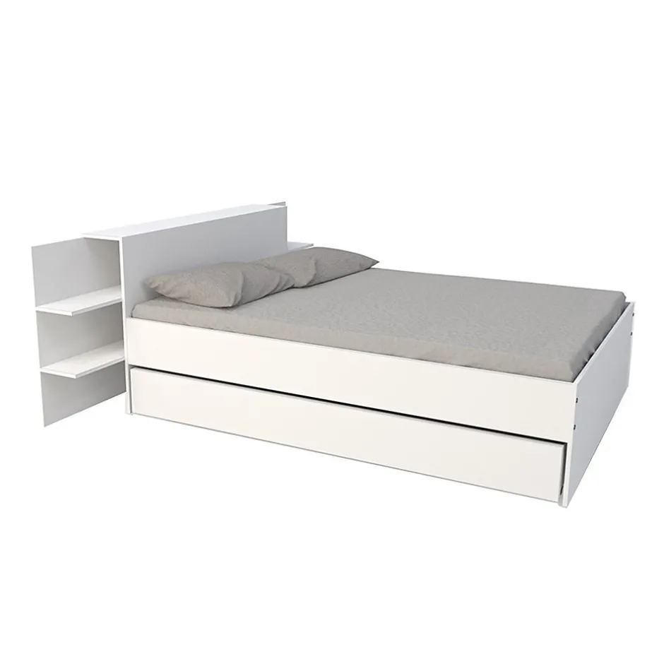 Bb Loisir Lit 2 places 140x190cm Blanc CITA inclus sommier et tete de lit chevet et tiroir