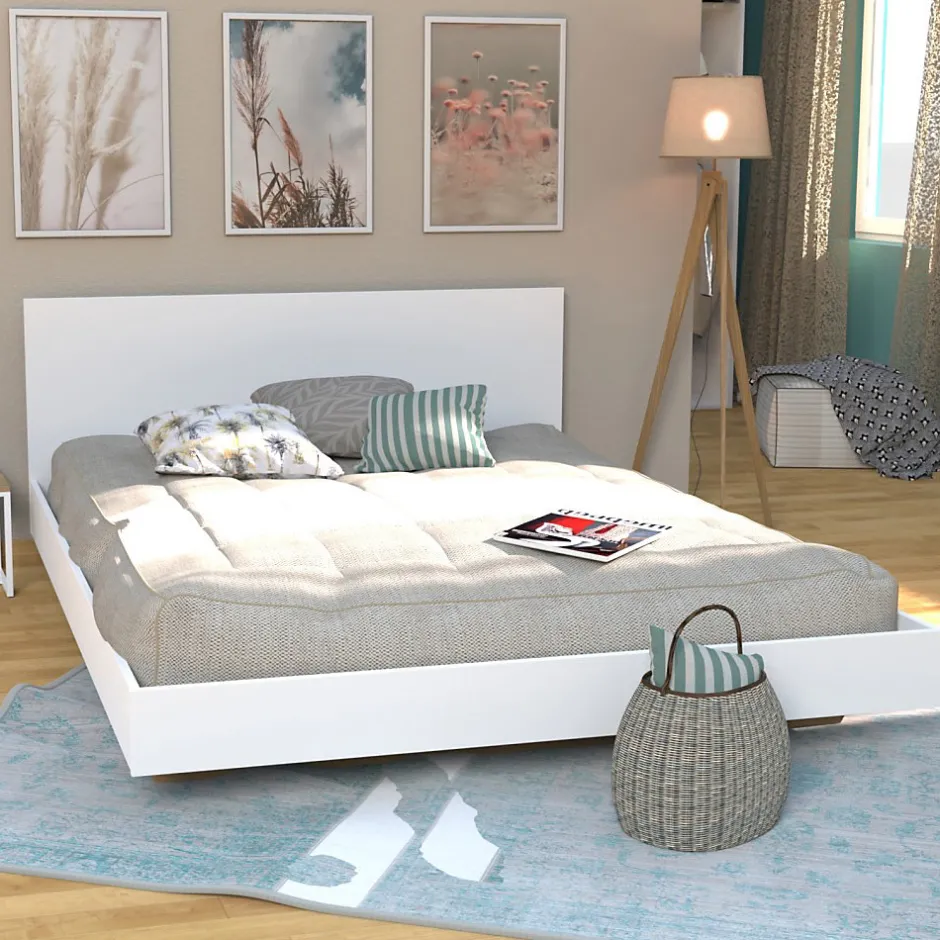 Bb Loisir Lit 2 places 160x200cm Blanc LIFA inclus sommier et tête de lit