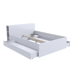 Bb Loisir Lit 2 places 140x190cm Blanc ROGO inclus sommier et tete de lit avec étageres et 2 tiroirs