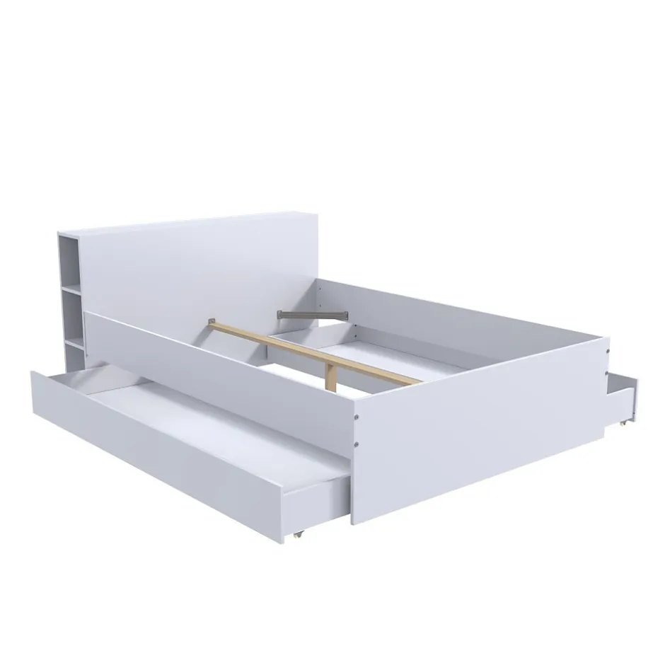 Bb Loisir Lit 2 places 140x190cm Blanc ROGO inclus sommier et tete de lit avec étageres et 2 tiroirs